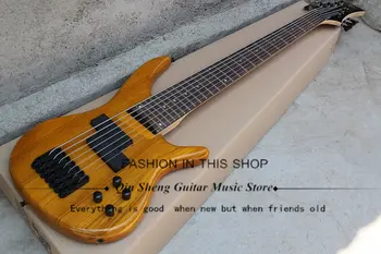 

free shipping 7 strings 24 frets natural electric bass with Alder wood,mapel neck,balck hardware