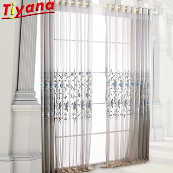 

Grey Luxury Flower Embroidered Curtains for Living Room Advanced Window Drapes Tulle for Villa Hotel X-HM348#30