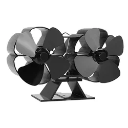 Fan Stove Black Double Headed Pattern Fireplace Fan Quiet Denoise House Double Head 8-blade Twin Thermal Power Ventilation