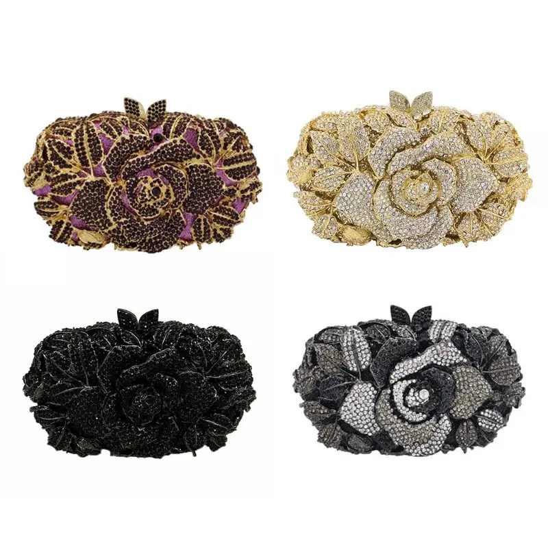 

Rose Flower Evening Women Bag Handbag Wedding Party Purse Glitter Clutch Fashion Shoulder Bag