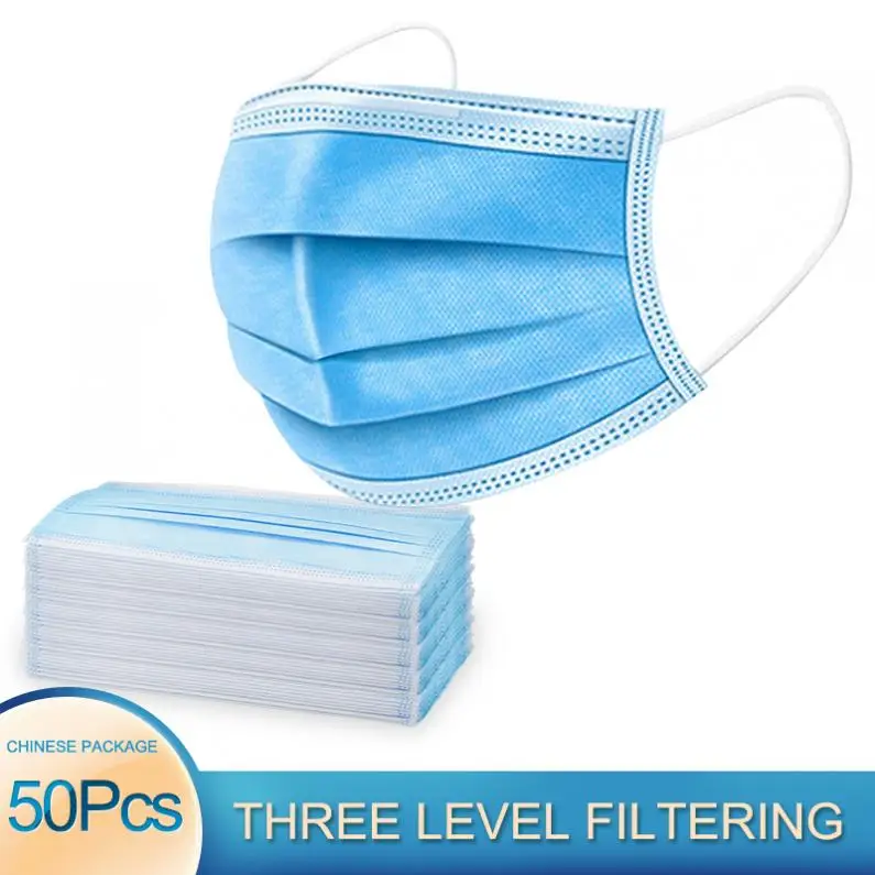 

50Pcs/lot Disposable Face Masks 3 Layers Non-woven Mouth Cover Masks Anti-dust Earloops Dustproof Respirator Cover