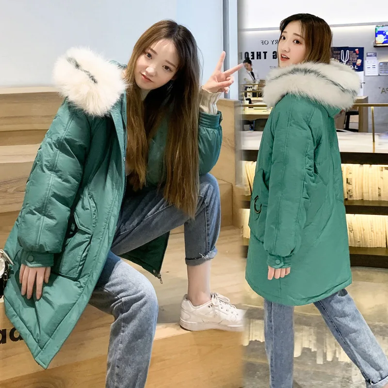 

2019 Winter New Style Photo Shoot Student Korean-style Thick Loose-Fit Cotton-padded Jacket Large Fur Collar Mid-length Women's