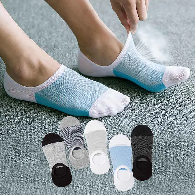 

Fashion Mesh Breathable Socks For Men Summer Non-slip Silicone Invisible Socks Soft Cotton Compression Short Ankle Boat Socks