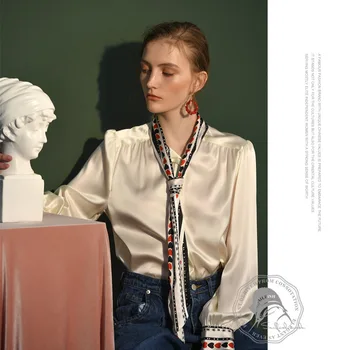 

silk blouses shirts for women high-quality white with bowtie plus size casual sexy office clothes 2020 summer free shipping