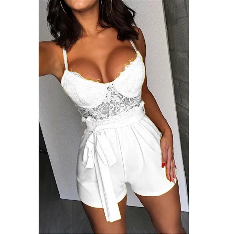 Hirigin Women Summer Lace Camisole V Neck Sleeveless Playsuit Holiday Strap Mini Playsuit Sexy Shorts Jumpsuit Club Clothes