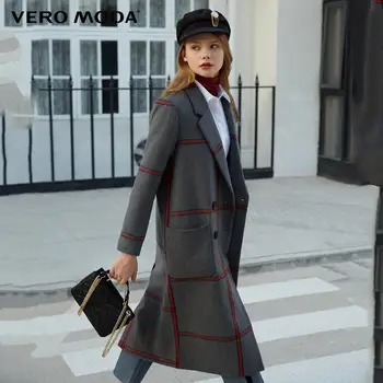 

Vero Moda Women's 60% Wool Matching Color Plaid Straight Fit Long Woolen Overcoat | 319327510
