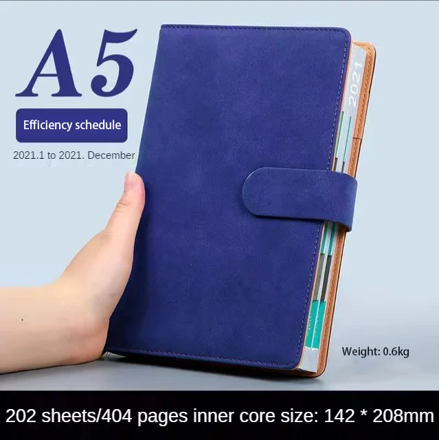 Notebook Books 2021 Schedule Plan 365 Days Daily Calendar Notepad Self-Discipline Punch Card Efficiency Libro Business Office A5 blue