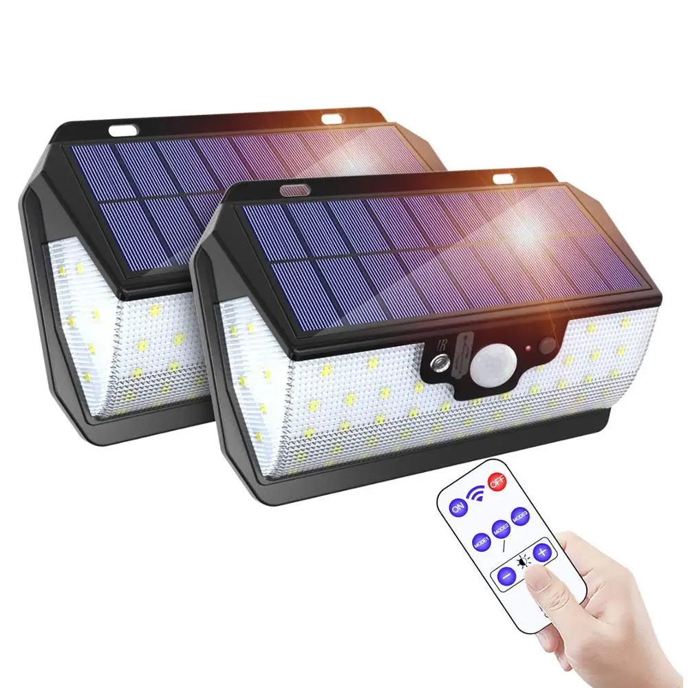 

LED Solar Light Remote Control PIR Motion Sensor Dimmable 55LEDs 3 Lighting Modes Outdoor IP65 Waterproof USB Charging Wall Lamp
