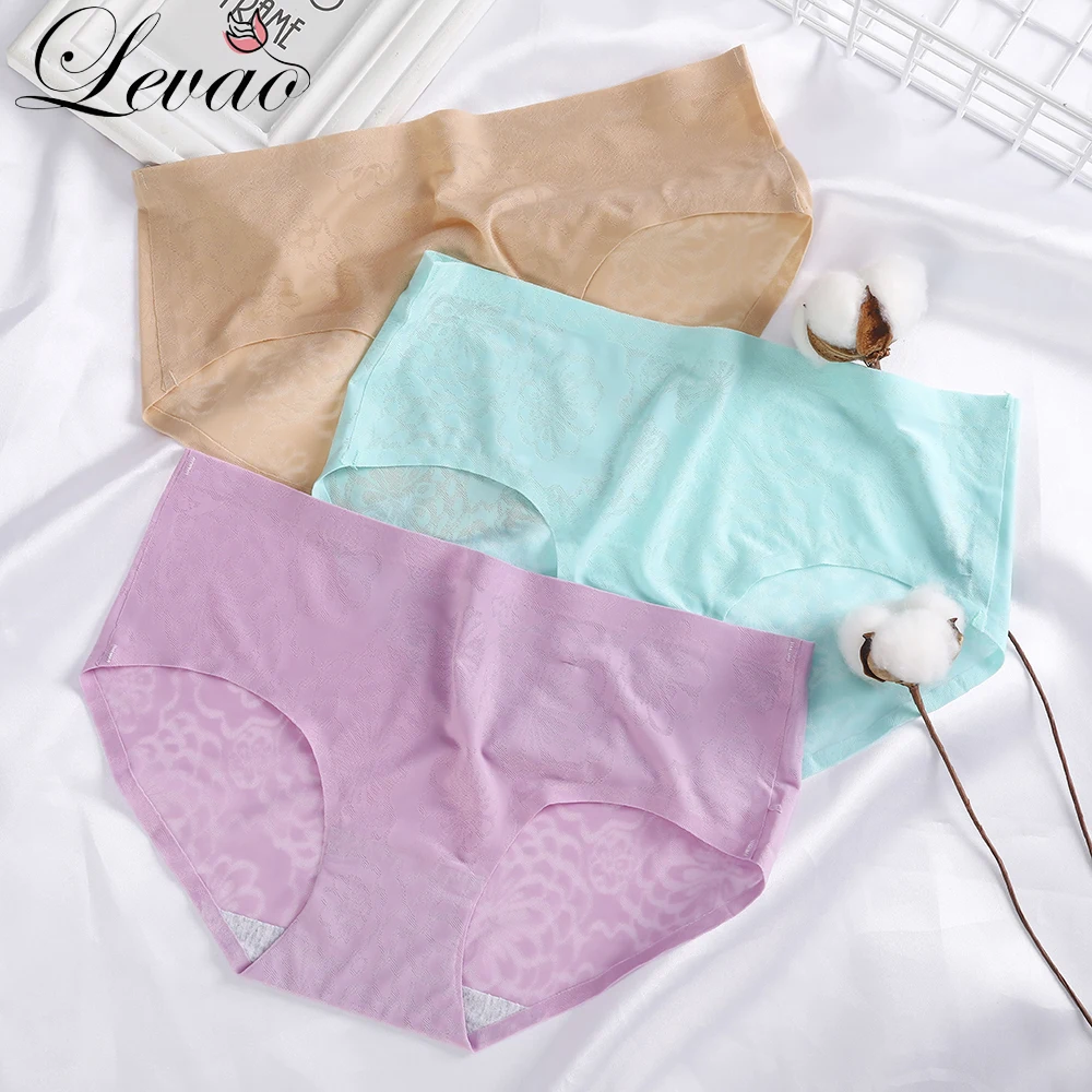 LEVAO Women Hollow Panties Lingerie Female Lace Side Ice Silk Seamless Middle Waist Transparent Ladies Underwear Briefs | Женская одежда