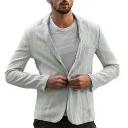 Disputent повседневный мужской блейзер, приталенный льняной костюм с карманом и длинными рукавами, пиджак, верхняя одежда, Мужской Блейзер