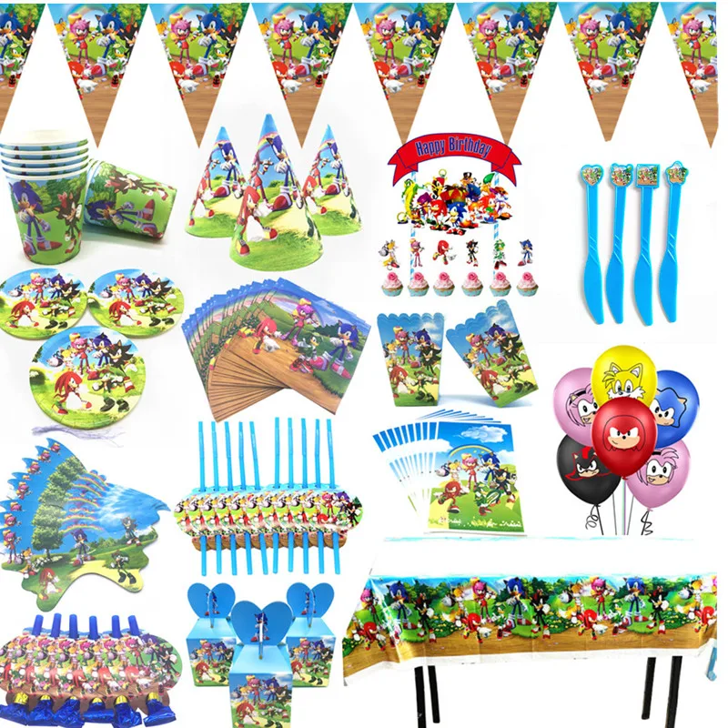 

Sonic Birthday Party Supplies set Paper Cup toys Sega Sonic the Hedgehog Super Hero Foil Kids Birthday Party decoratio toy