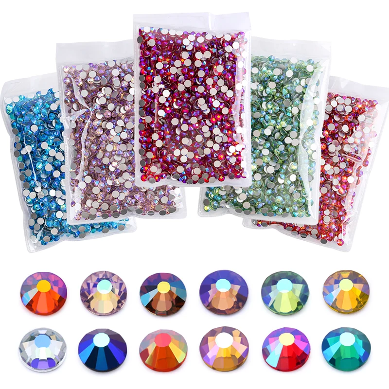 QIAO Bulk Pack Crystal Multi Colors AB Rhinestones Non Hot Fix Flat back  Rhinestone Strass for Fabric Garment DIY Art