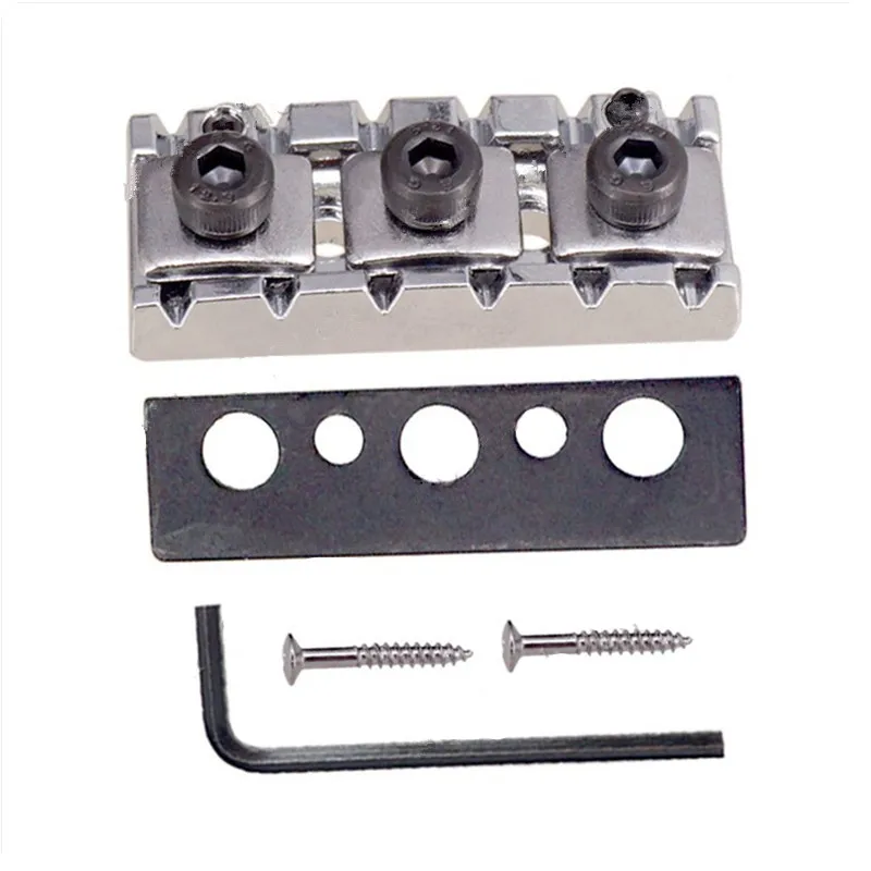 A set of 42.5mm Chrome Adjustable Electric Guitar Locking Nut For