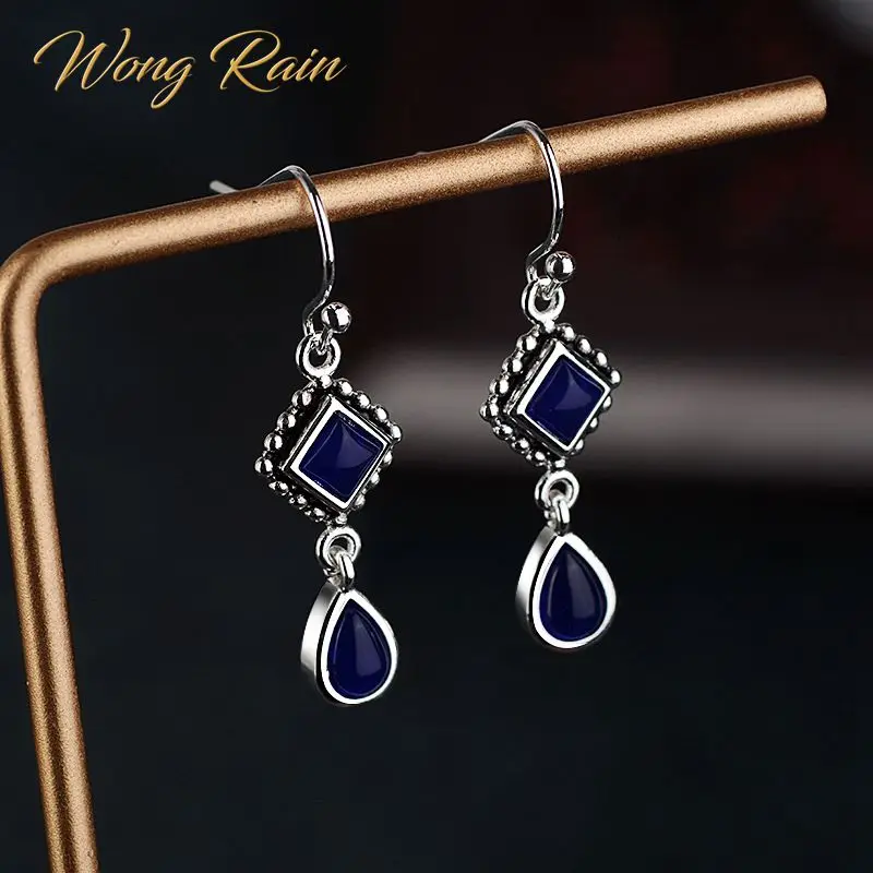 Wong Rain Винтажные серьги подвески из серебра 925 пробы с лазуритом|Серьги-подвески| |