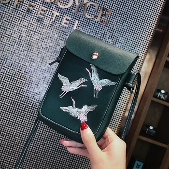 

Fashion Bird Embroidery Mobile Phone Bagls for Women Girls Small Crossbody Bags Pu Leather Mini Messenger Bags Ladies Hand #15