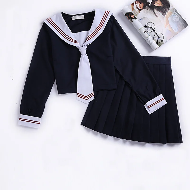 Black School Dresses Jk Uniforms Sailor Suit Anime Japanese School Uniform For Girls High School Students Pleated Skirt With Bow - Color: B16