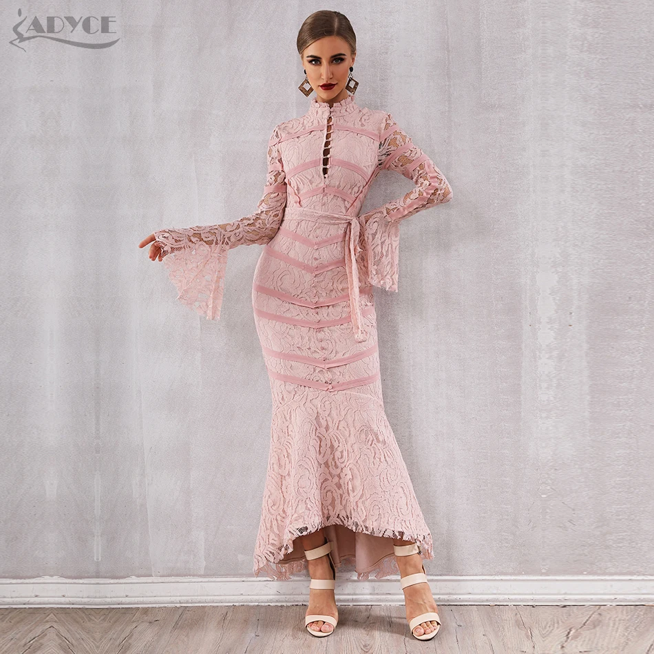 Adyce 2019 Nieuwe Winter Vrouwen Bandage Jurk Sexy Roze Black Lace Lange Mouwen Mermaid Maxi Club Dress Celebrity Party Dress vestido Adyce 2019 Nieuwe Winter Vrouwen Bandage Jurk Sexy Roze Black Lace Lange Mouwen Mermaid Maxi Club Dress Celebrity Party Dress vestido