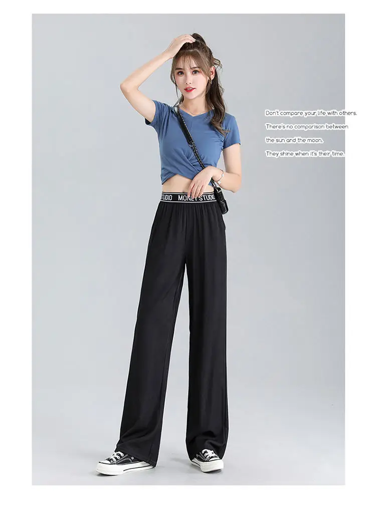 Pantalones vaqueros de lyocell, pantalones largos de pierna ancha para mujer, rectos, sueltos, de cintura alta, deportivos, casuales, pantalones de oficina para mujer, ropa de trabajo fina para mujer
