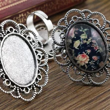 18x25 мм, 5 шт., античное серебро и бронзовое покрытие, латунь, овальный, регулируемые кольца, пустые/Базовые, подходят для 18x25 мм, стеклянные кабошоны