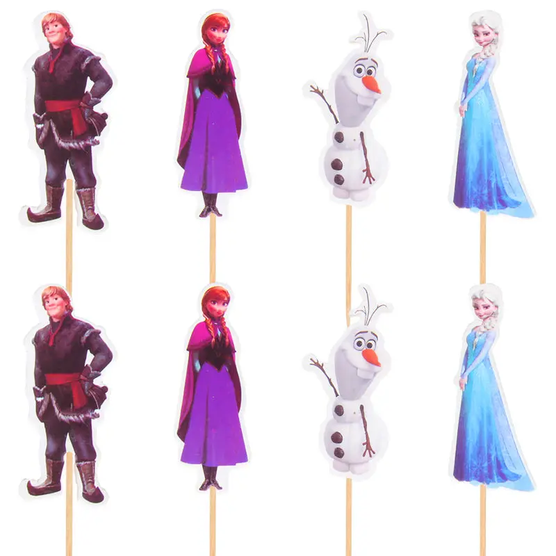 

24pcs Happy Birthday Party Girls Favors Decoration Baby Shower Cake Topper Elsa Anna Princess Theme Cupcake Toppers With Sticks