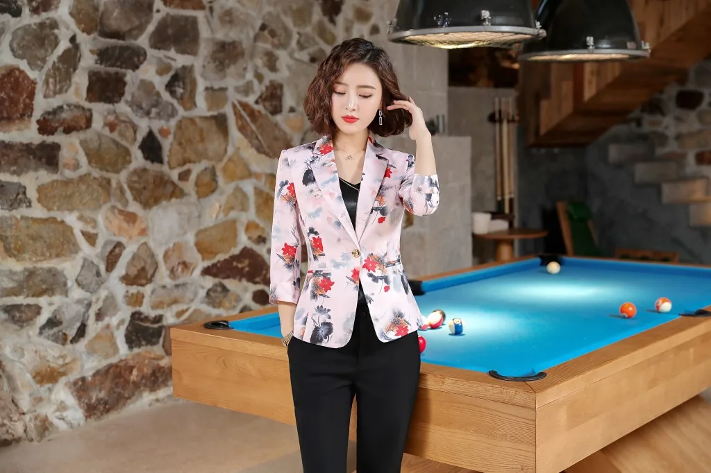 Короткий деловой костюм Ol с рукавом три четверти и принтом в Корейском стиле, новая продукция, приталенное повседневное маленькое пальто для похудения