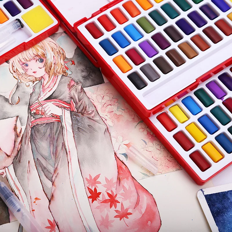 

Faber-Castell 24 Color 36 Color 48 Color Solid Watercolor Paint Set Beginners Hand-Painted Watercolor Packing Red Box
