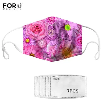 

FORUDESIGNS Pink Purple Flower Floral Pattern Women Outdoor Face Mask With 7Pcs Filters Rose Design Anti Spittle Haze Mouth Mask