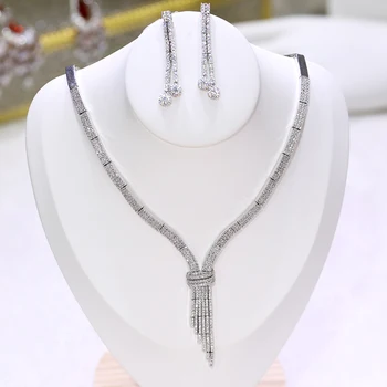 

Fashion Cubic Zirconia Jewelry Earrings Necklace Set Bridal Wedding Accessories Dinner Party Jewelry X-0022