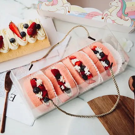 10PCS Swiss Roll Packing Boxes Rectangle Baking Cake Clear Long Dessert for Bakery | Дом и сад