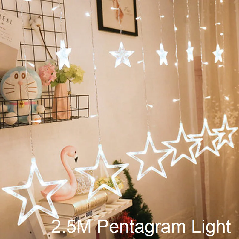 2.5m star light Светодиодный светильник с пентаграммой, гирлянда для кухонного шкафа, 220 В, штепсельная вилка европейского стандарта, сказочный светодиодный светильник для праздника, Рождества, декора, дома, свадьбы, светильник ing - Цвет: 2.5m star light