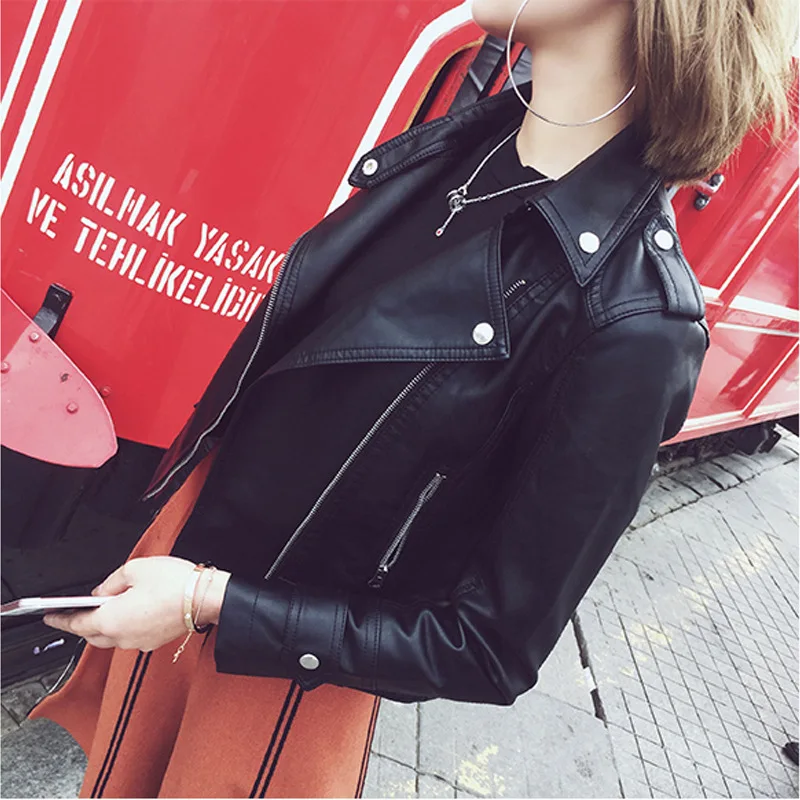 

Semfri PU Leather Jacket Women 2020 New Spring Autumn Street Coat Korean Version Motorcycle Style Coat Body Slim Leather Jacket