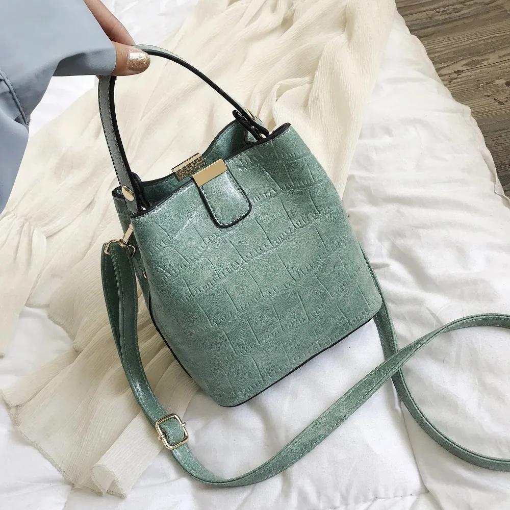 

Stone Pattern PU Leather Bucket Bags For Women 2019 New Travel Crossbody Bag Lady Shoulder Messenger Bags Female Handbags Totes
