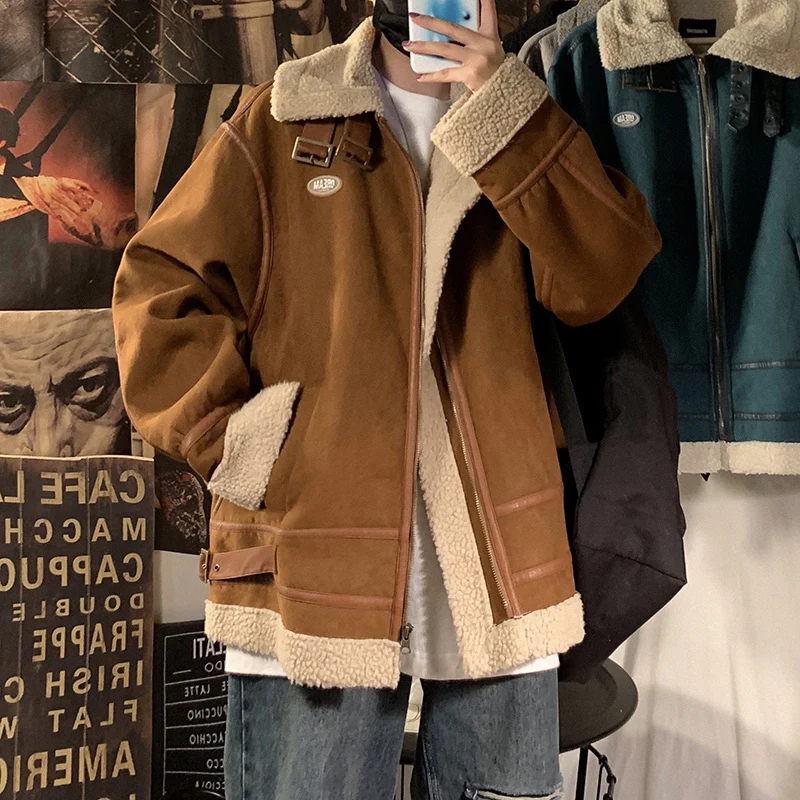 

Winter Men's Thickening Lamb Wool Casual Coat Loose Cotton-padded Clothes Trend Waterproof Parkas In Warm Snow Jackets S-2XL