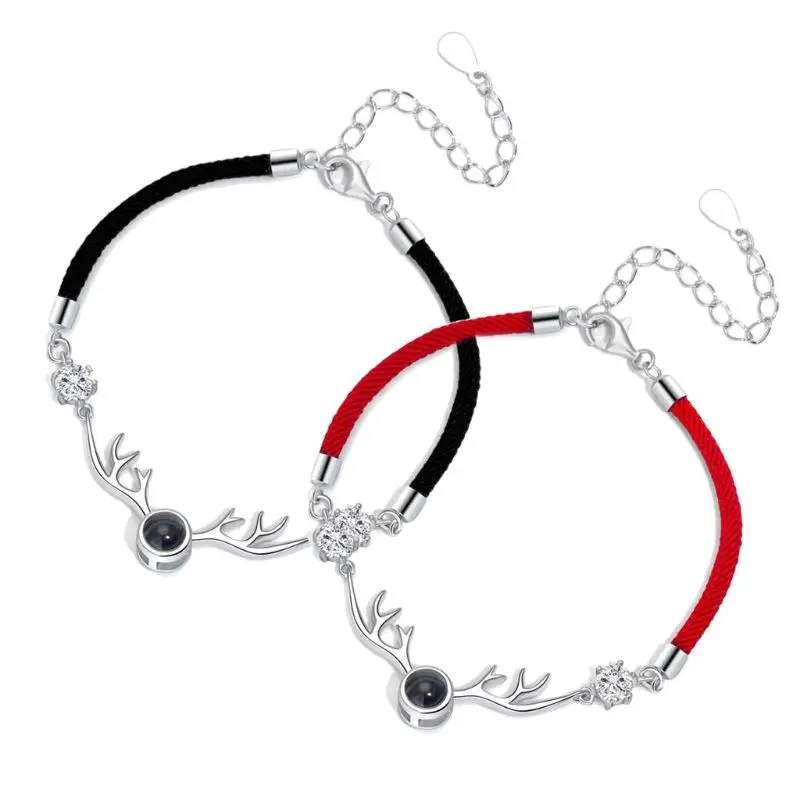 

2Pcs 100 Different Languages I Love U Antlers Lover Couple Bracelets Jewelry Set