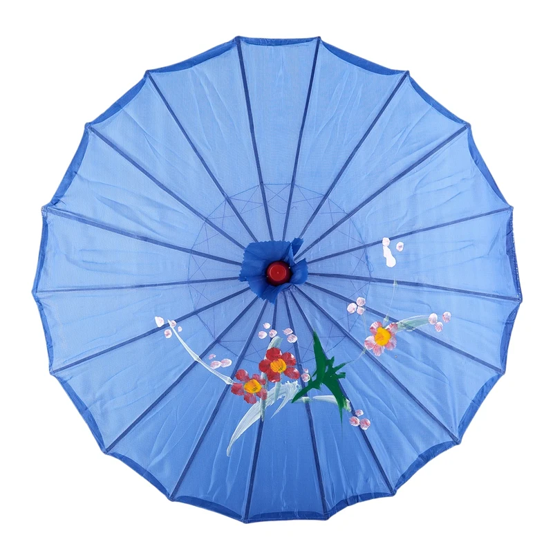 Plum Blossom Pattern Bamboo Foldable Dancing Umbrella Navy blue Y9S3 