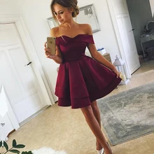 Мини-платья с открытыми плечами, атласное короткое простое платье для девочек на выпускной