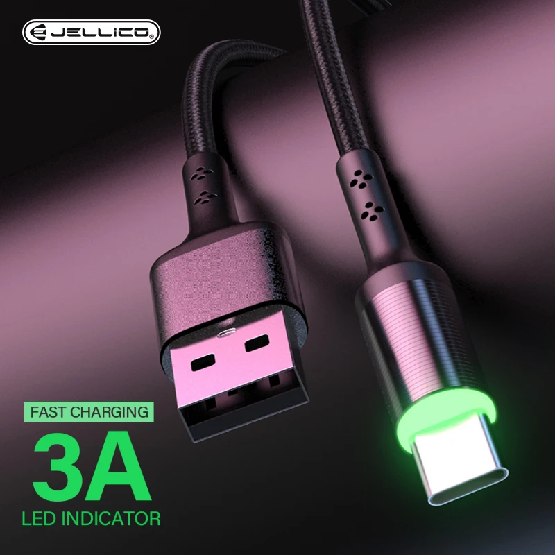 Кабель зарядный Jellico со светодиодной подсветкой 3 А USB Type-C | Мобильные телефоны и