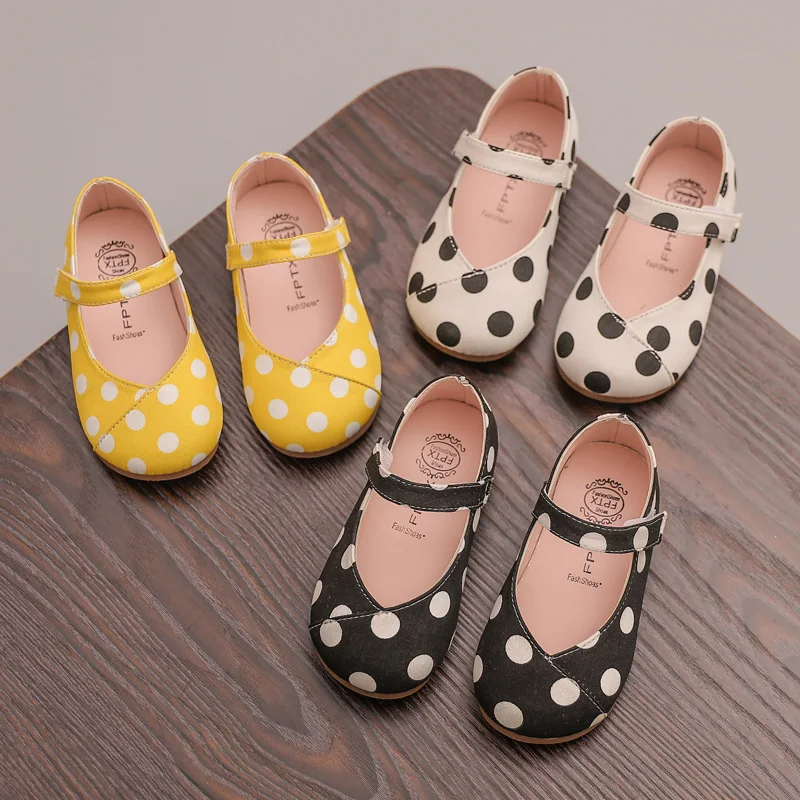 Spring Fashion Children Girls Leather Shoes Dot Print Baby Princess Shoes Lovely Toddler  Casual Soft Bottom SHS008