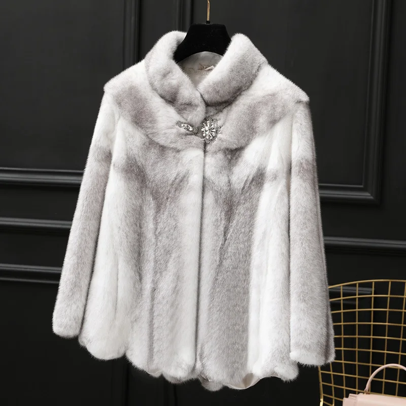 

Cross mink fur coat short 2019 women's clothing outerwear jacket coats winter new stand collar fashion models