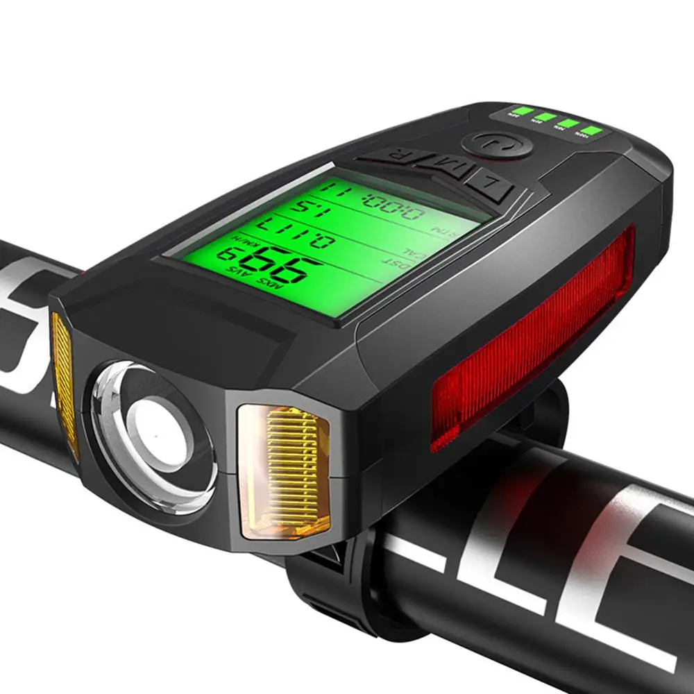 Bicycle Light USB Rechargeable Speedometer Front Headlight LED Bike Tail Light