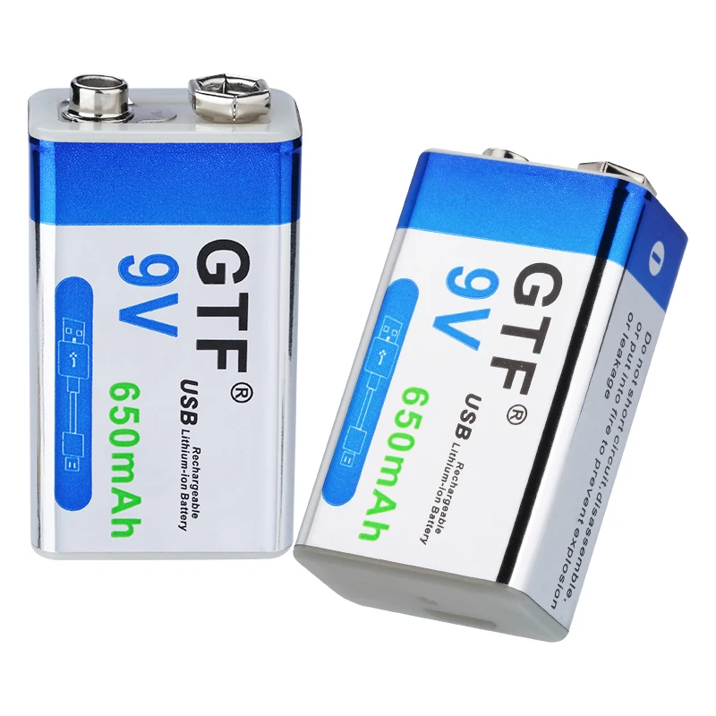 Литиевая батарея GTF 9 в USB 650 мАч 6F22 6LR61 литий ионная аккумуляторная для игрушек