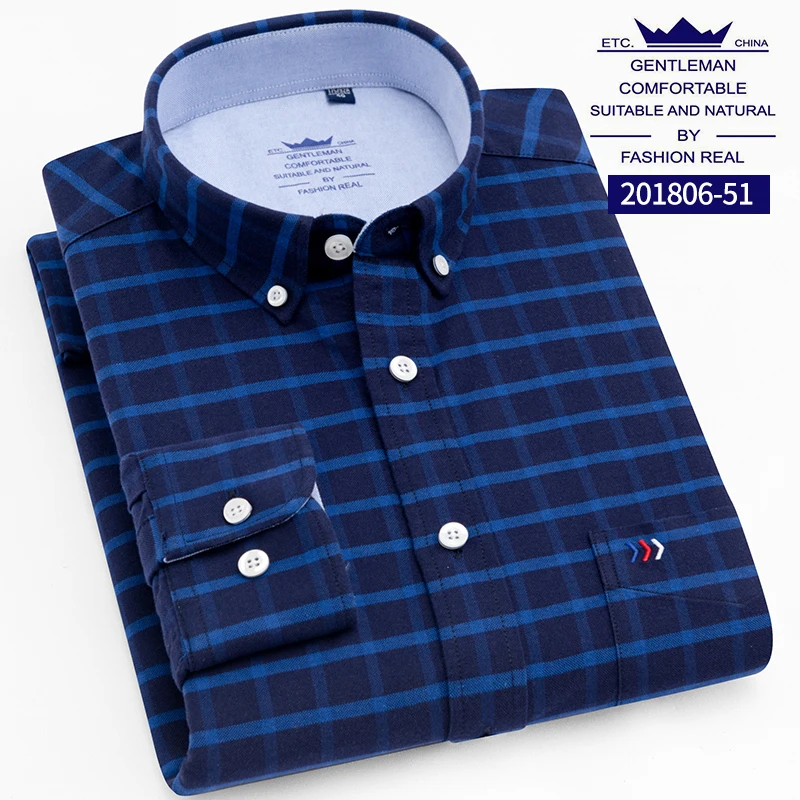 

New Autumn 100% Cotton High Quality Oxford Fashion Plaid Stripe Casual Long Sleeve Shirt Retro Style Design Dress Shirt Blouse