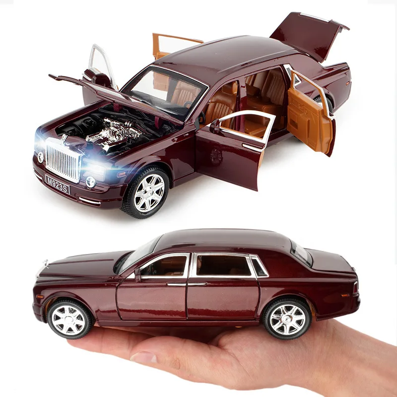 Skup 1 24 Model samochodu rolls royce Phantom wydłużony Cohes Diecast Alloy Sixdoor model światła modele wysoka zabawka symulacyjna kolekcja prezentów