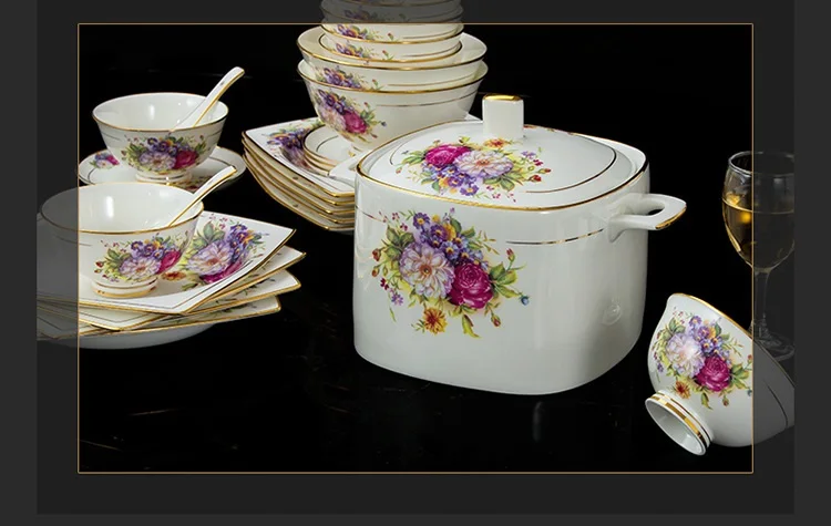 Цзиндэчжэнь роскошный костяной фарфор комплект посуды, чаша и тарелка Бытовая Европейская Золотая инкрустированная чаша и тарелка в западном стиле