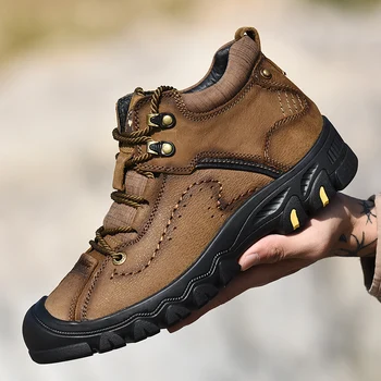 

Large Size Unisex Men Snow Boots Big Size 36-48 Winter Men Genuine Leather Lace Up Outdoor Mountain with fur lovers Shoes