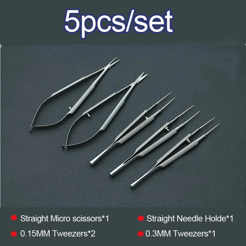 New 4pcs set ophthalmic microsurgical instruments 12 5cm scissors Needle holders tweezers stainless steel surgical tool 3