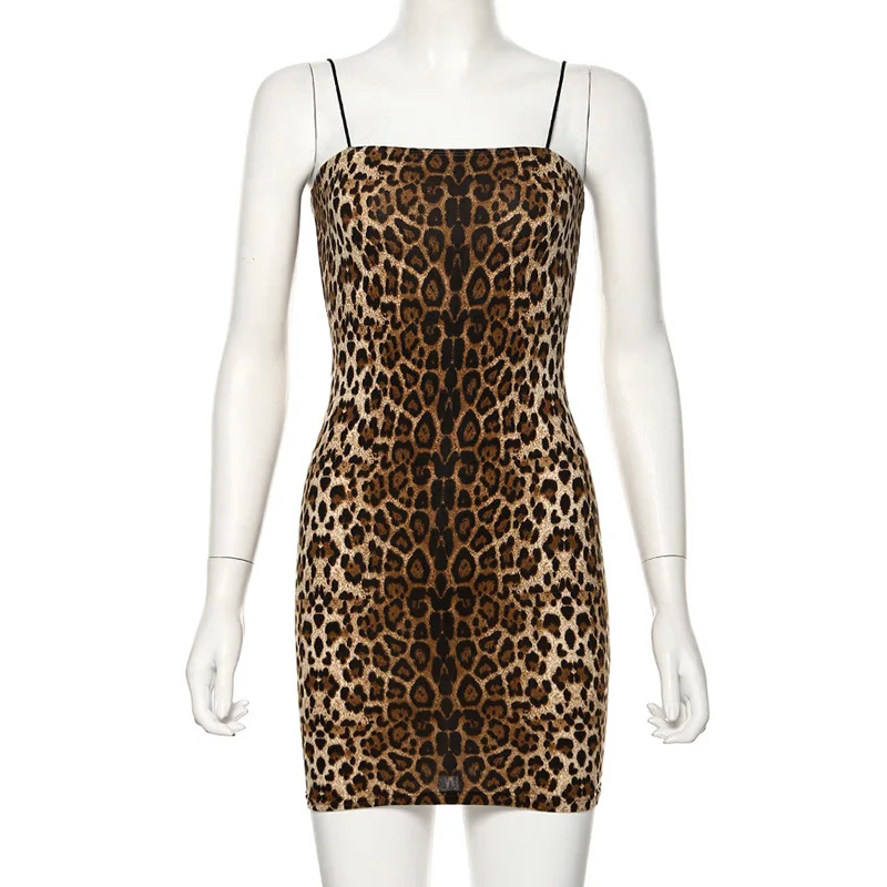 Сексуальное леопардовое платье на бретельках, облегающее Повседневное платье, одежда без рукавов Клубная мини-платье на бретельках, Vestidos для женщин - Цвет: D