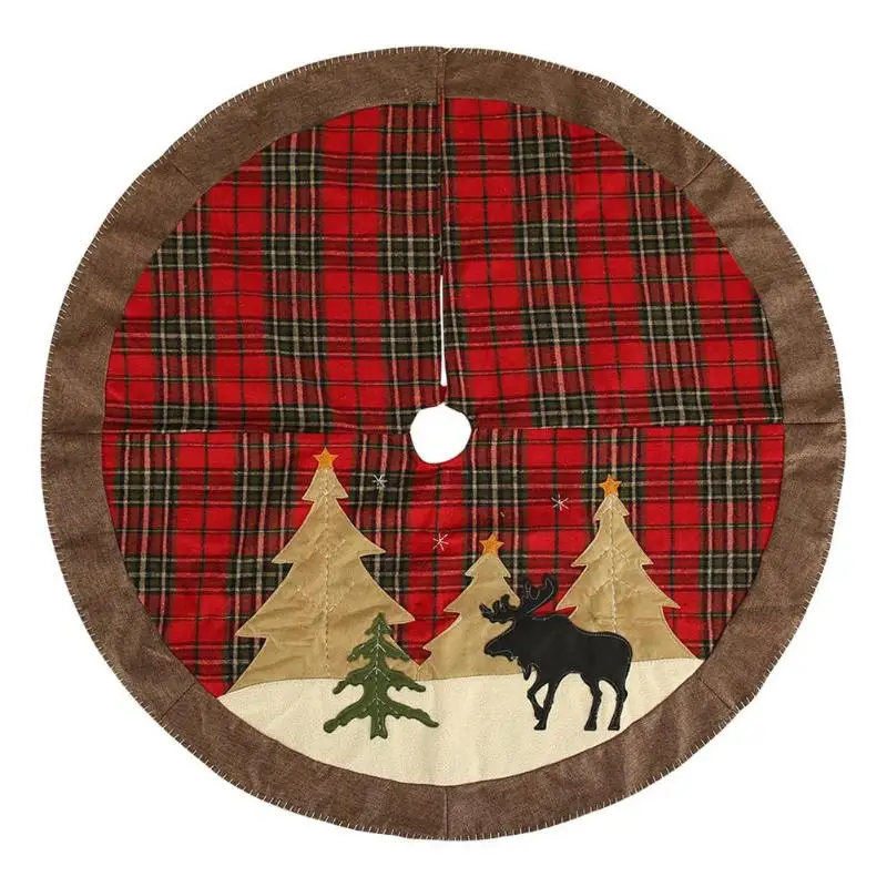 

Christmas Tree Skirts with Embroidered Non-woven Snowflakes Lattice Velcro Carpet Home Party Festival Decoration