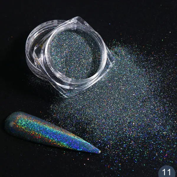 Глиттер для ногтей 1 г, голографический погружной порошок, зеркальный полирующий хромовый пигмент, украшение для дизайна ногтей, лазерная блестящая пыль LA1028-1 - Цвет: 11