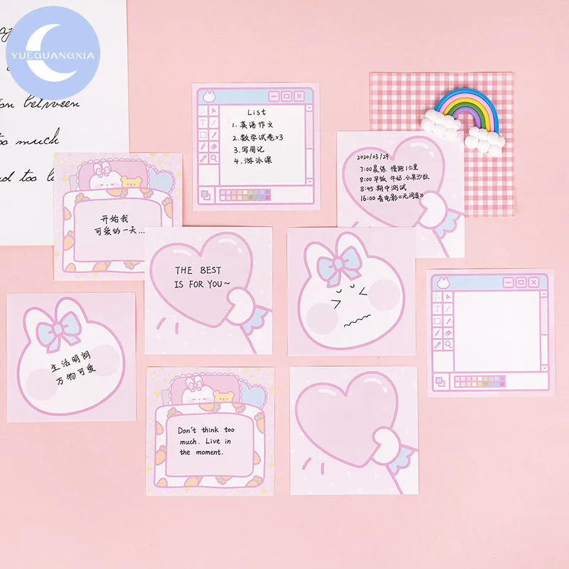 

YueGuangXia Rubbit Kawaii Cute Writing Square Note Memo Pads Loose Leaf Cartoon Notepad Diary Note Memo Pads Stationery School